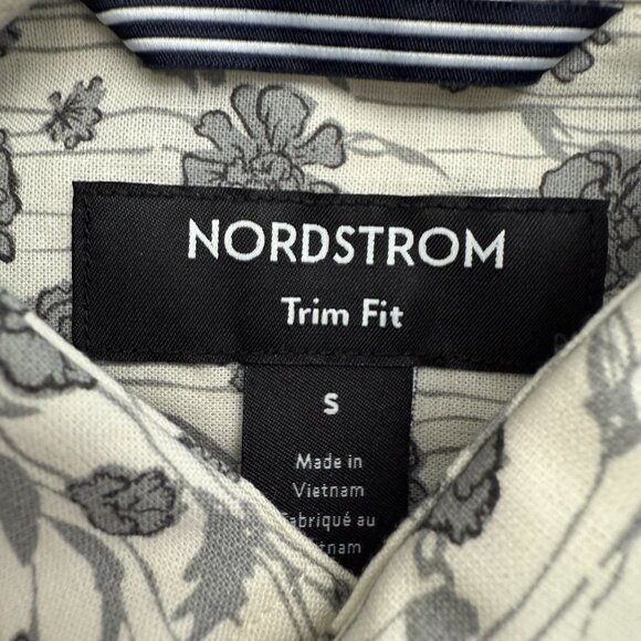 NWT Nordstrom Trim Fit Floral Print Button Down Shirt Mens Small White Gray - Picture 2 of 8